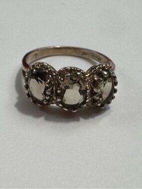 Three-Stone Silver Ring with Clear Stones